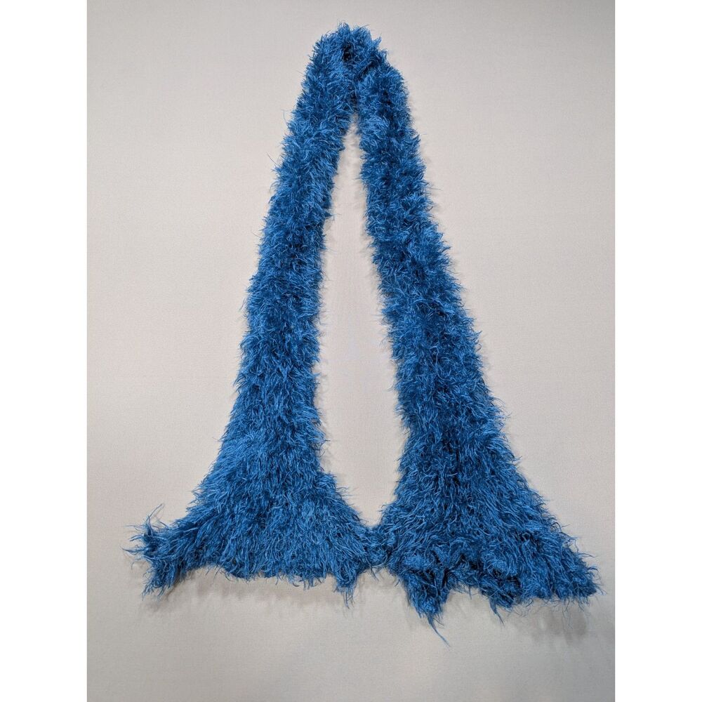 Blue Shaggy Eyelash Knit Scarf Fuzzy Flared Y2K Statement Accessory